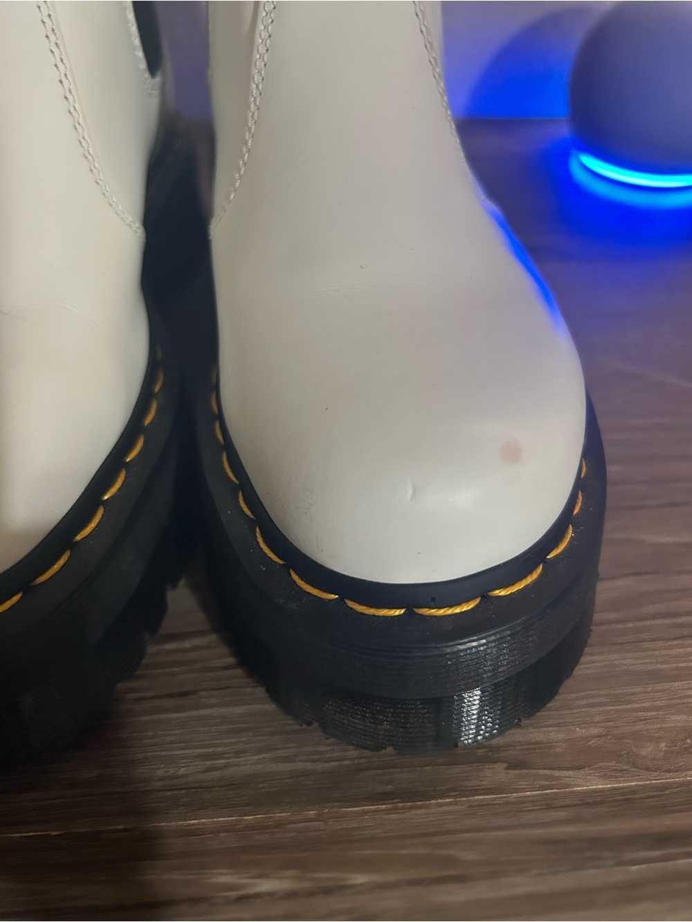 Dr. Martens White Leather Platform Chelsea Boots with Black Soles - Picture 4 of 5